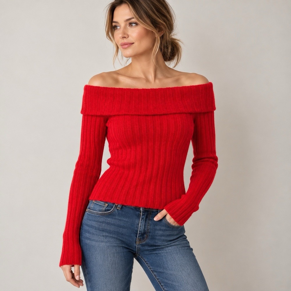 Body by Victoria Off Shoulder Mohair Sweater Size M Red Y2K Sexy Made in Japan